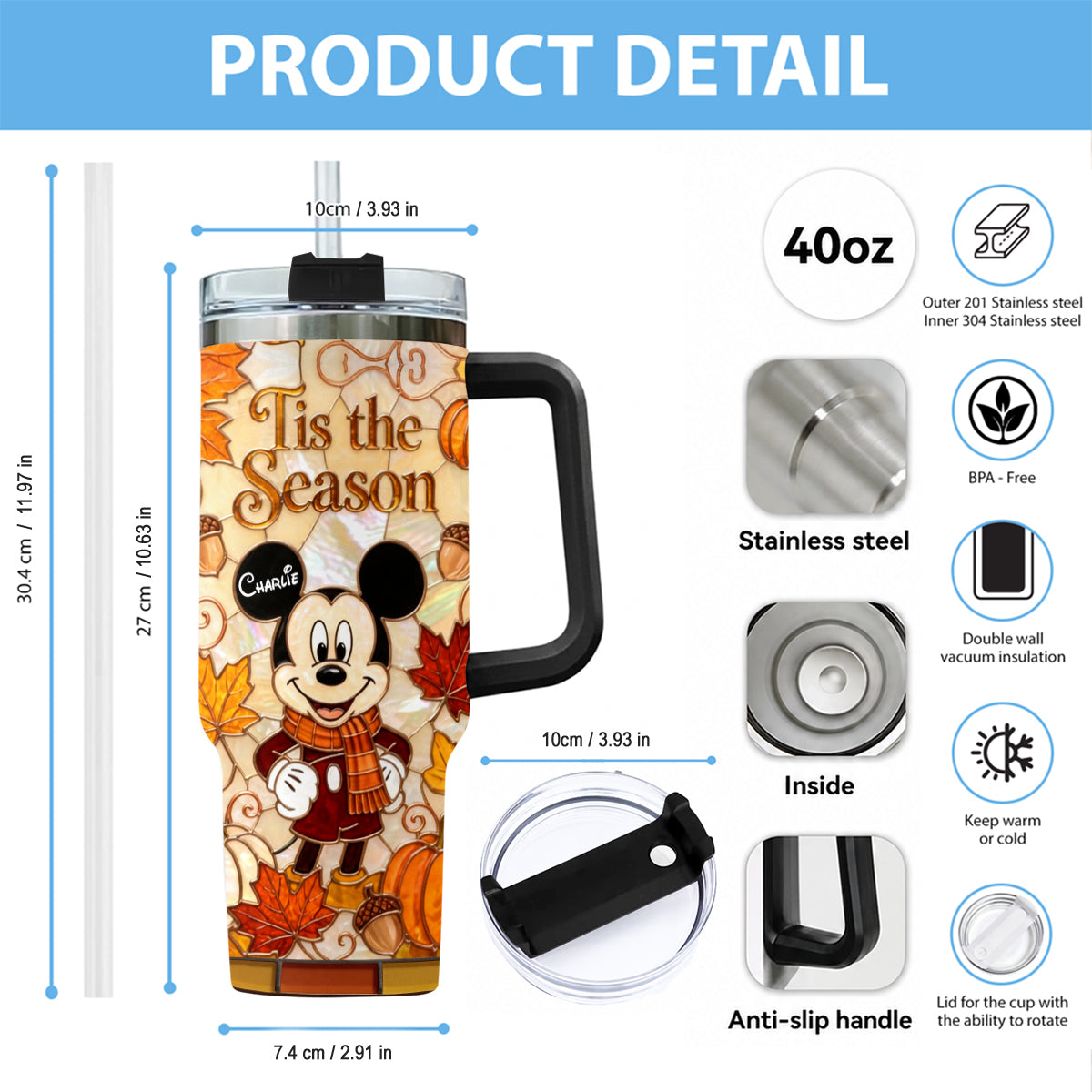 Personalized Autumn Mouse Tumbler with Plush Charm Gift Idea Tumbler With Plush Charm GradoCreations