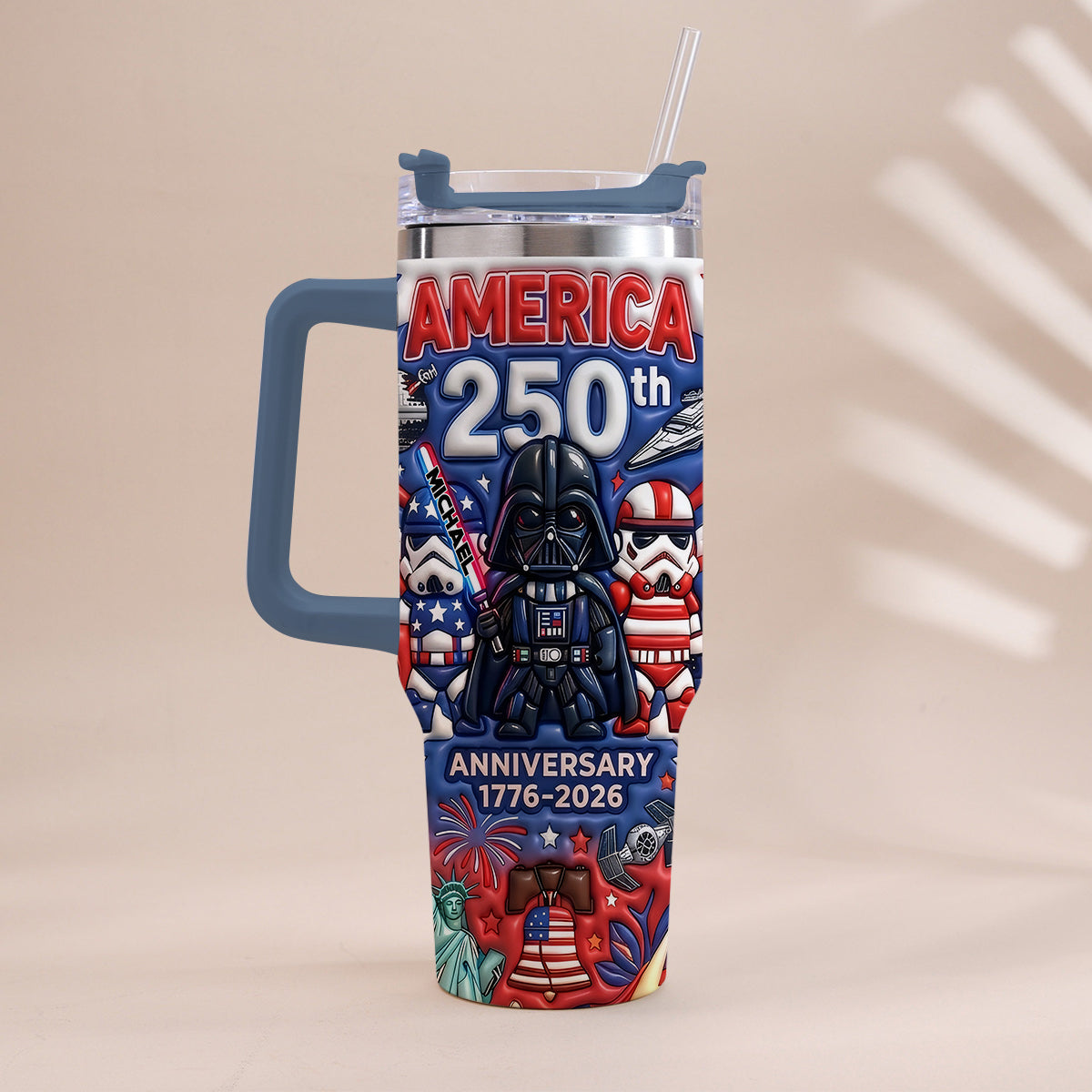 Personalized 250th Anniversary Tumbler with Handle USA Theme Tumbler With Handle GradoCreations