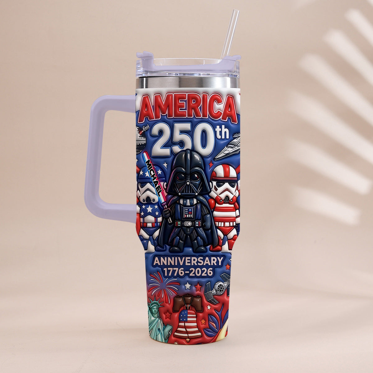 Personalized 250th Anniversary Tumbler with Handle USA Theme Tumbler With Handle GradoCreations