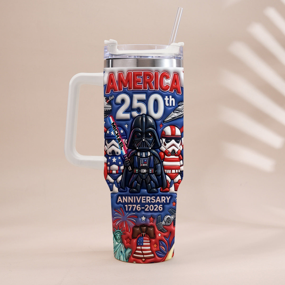 Personalized 250th Anniversary Tumbler with Handle USA Theme Tumbler With Handle GradoCreations