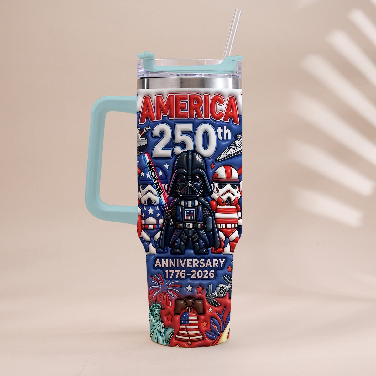 Personalized 250th Anniversary Tumbler with Handle USA Theme Tumbler With Handle GradoCreations