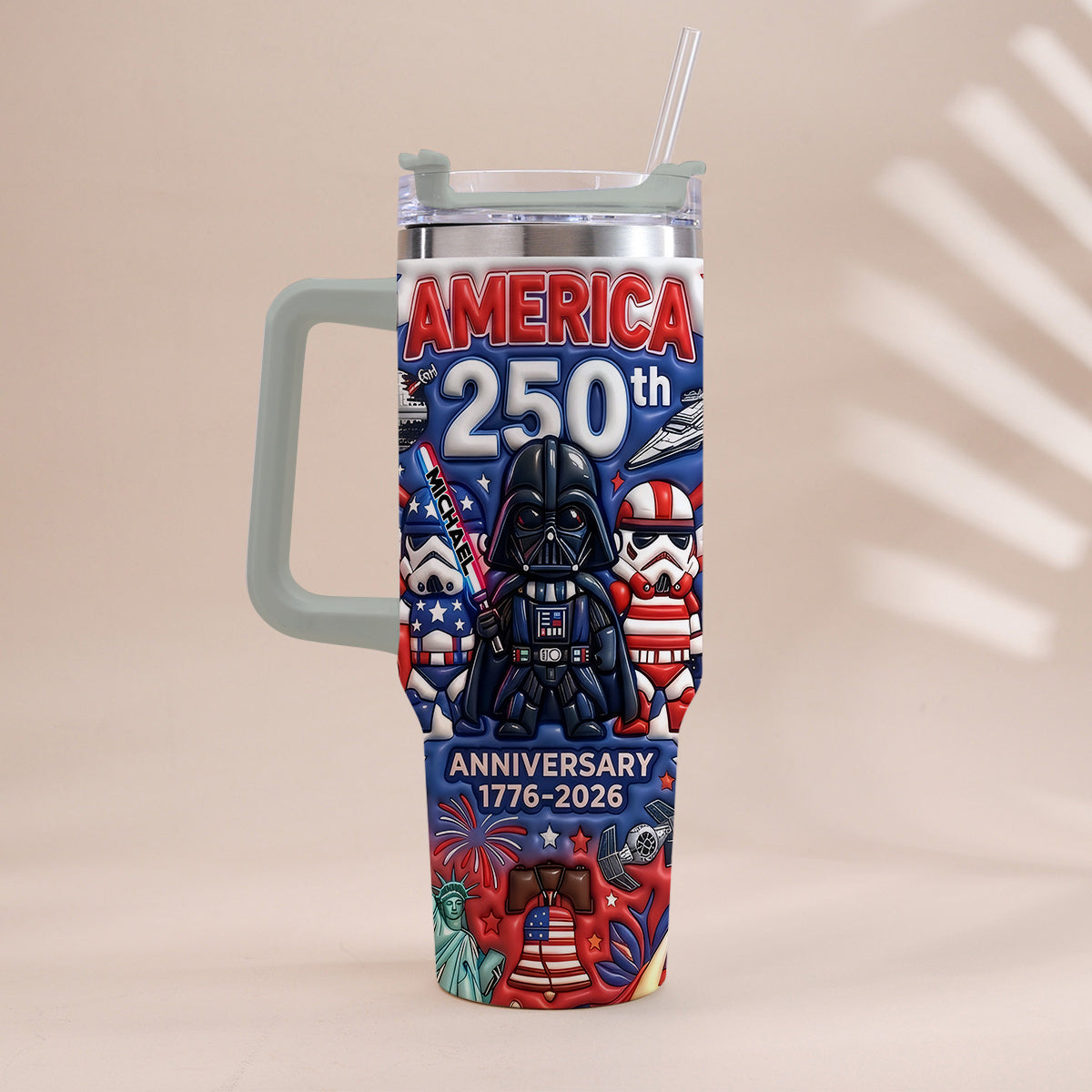 Personalized 250th Anniversary Tumbler with Handle USA Theme Tumbler With Handle GradoCreations