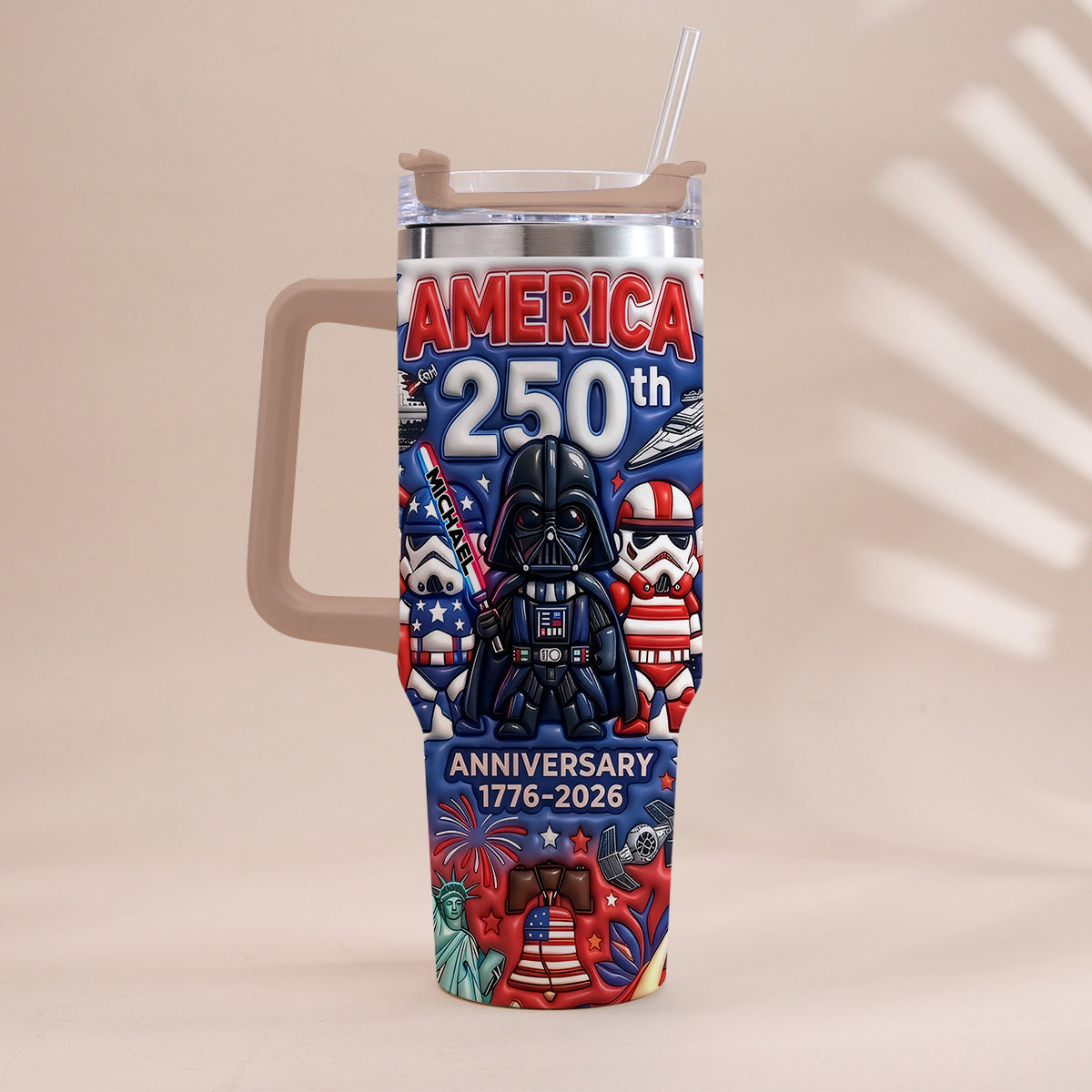 Personalized 250th Anniversary Tumbler with Handle USA Theme Tumbler With Handle GradoCreations