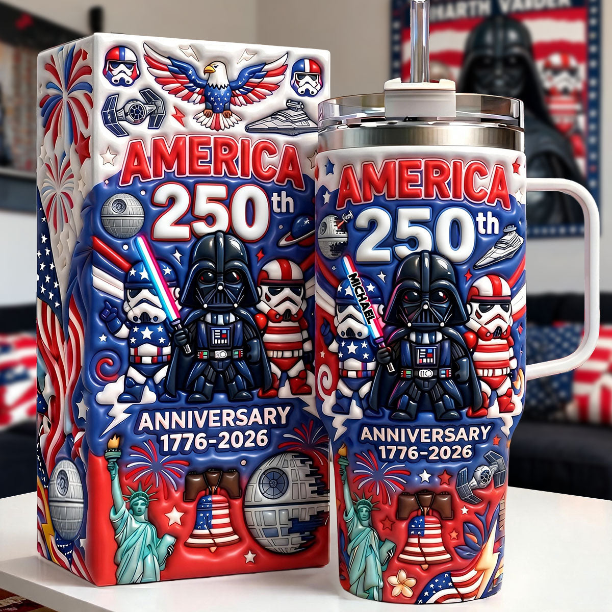 Personalized 250th Anniversary Tumbler with Handle USA Theme Tumbler With Handle GradoCreations
