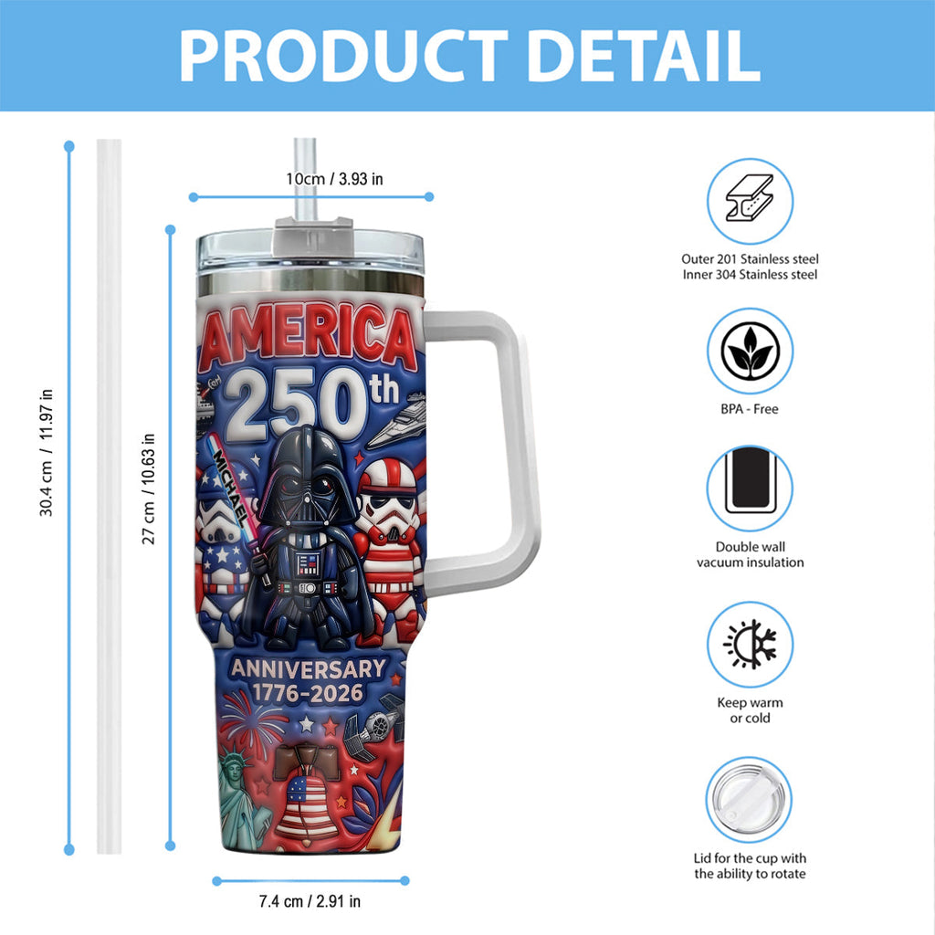 Personalized 250th Anniversary Tumbler with Handle USA Theme Tumbler With Handle GradoCreations