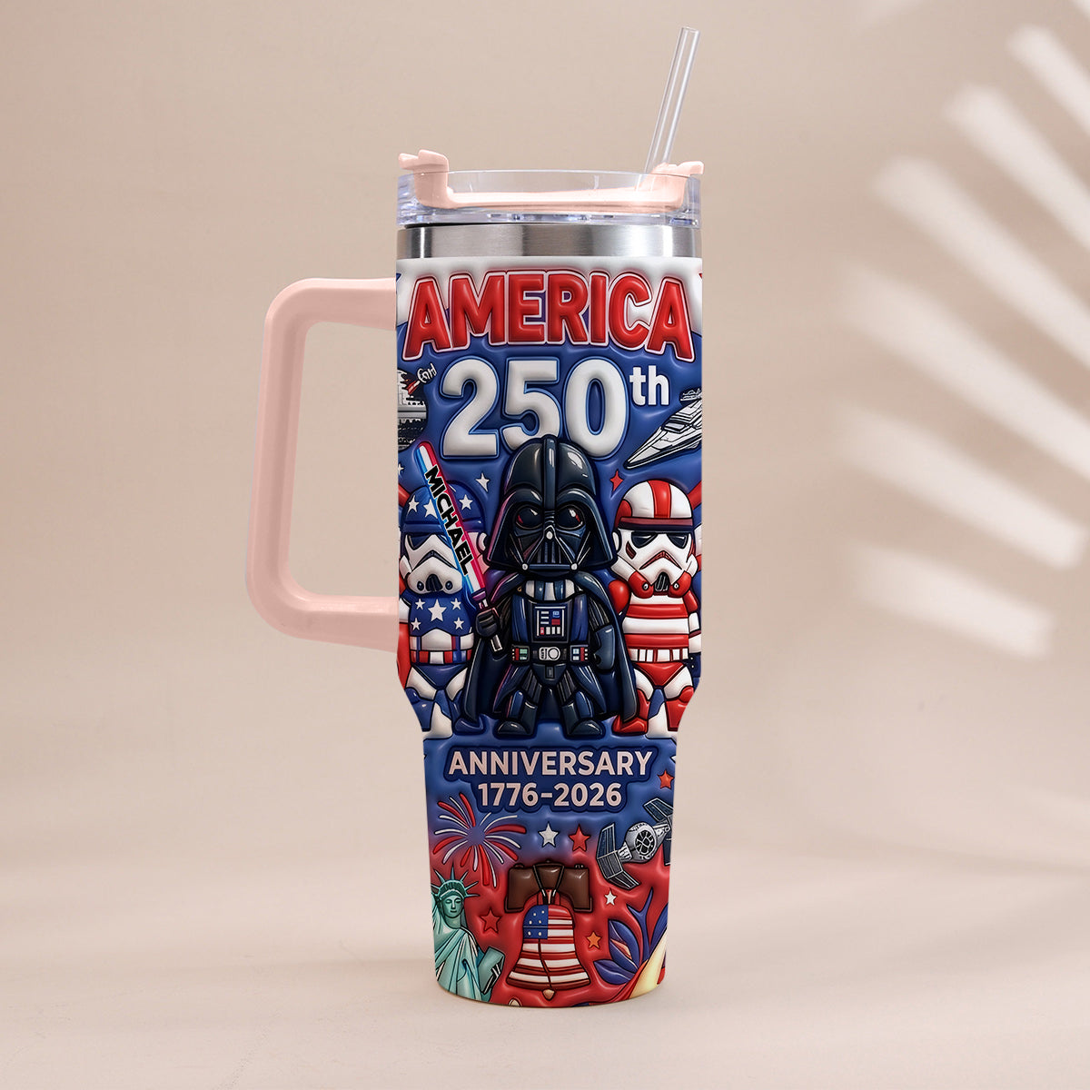 Personalized 250th Anniversary Tumbler with Handle USA Theme Tumbler With Handle GradoCreations