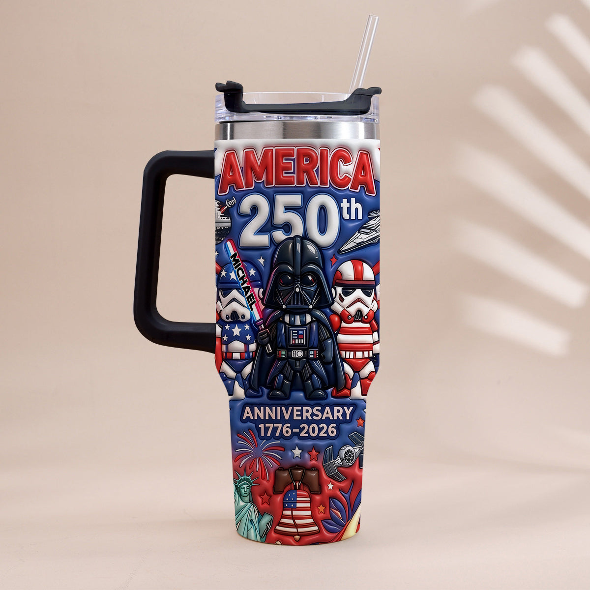 Personalized 250th Anniversary Tumbler with Handle USA Theme Tumbler With Handle GradoCreations