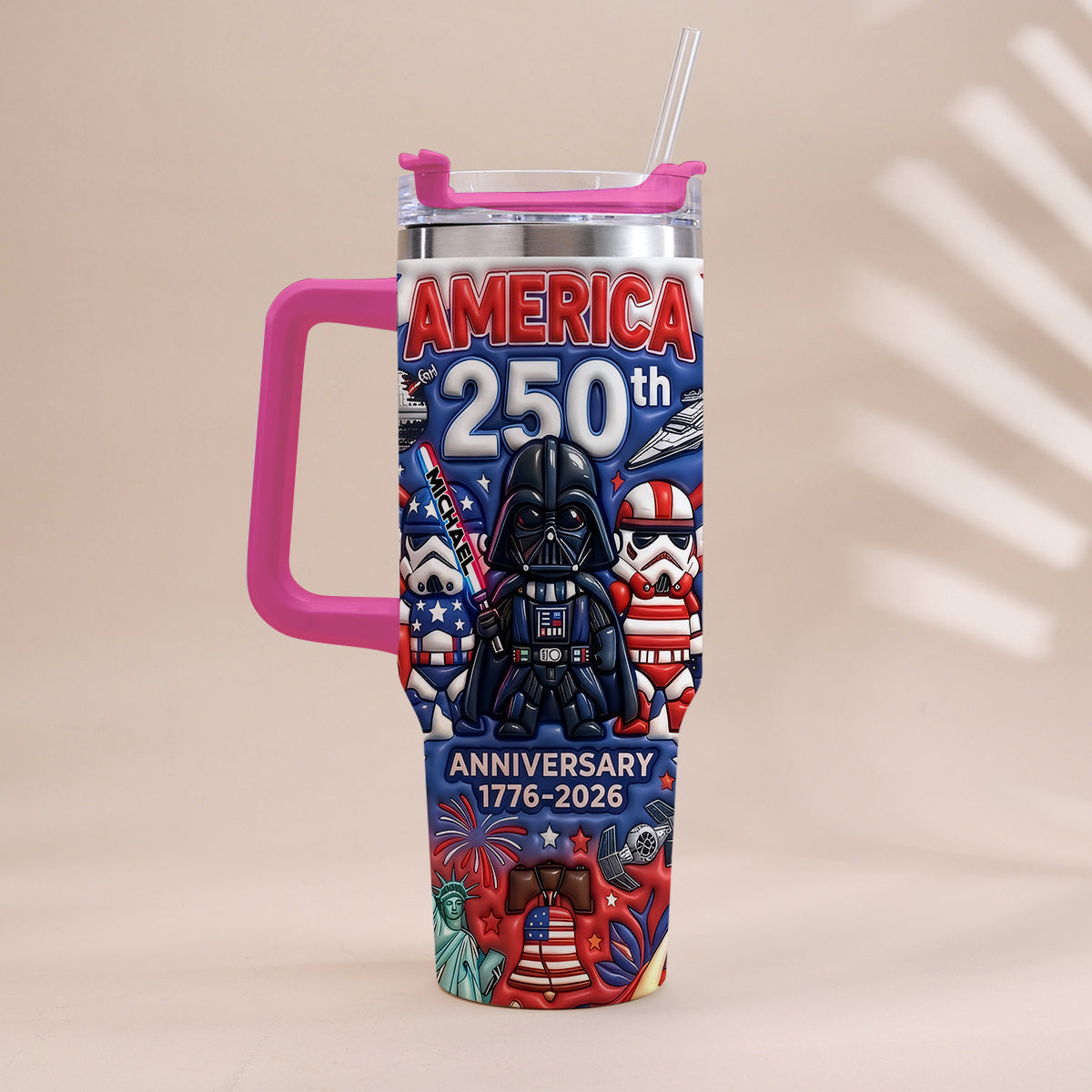 Personalized 250th Anniversary Tumbler with Handle USA Theme Tumbler With Handle GradoCreations