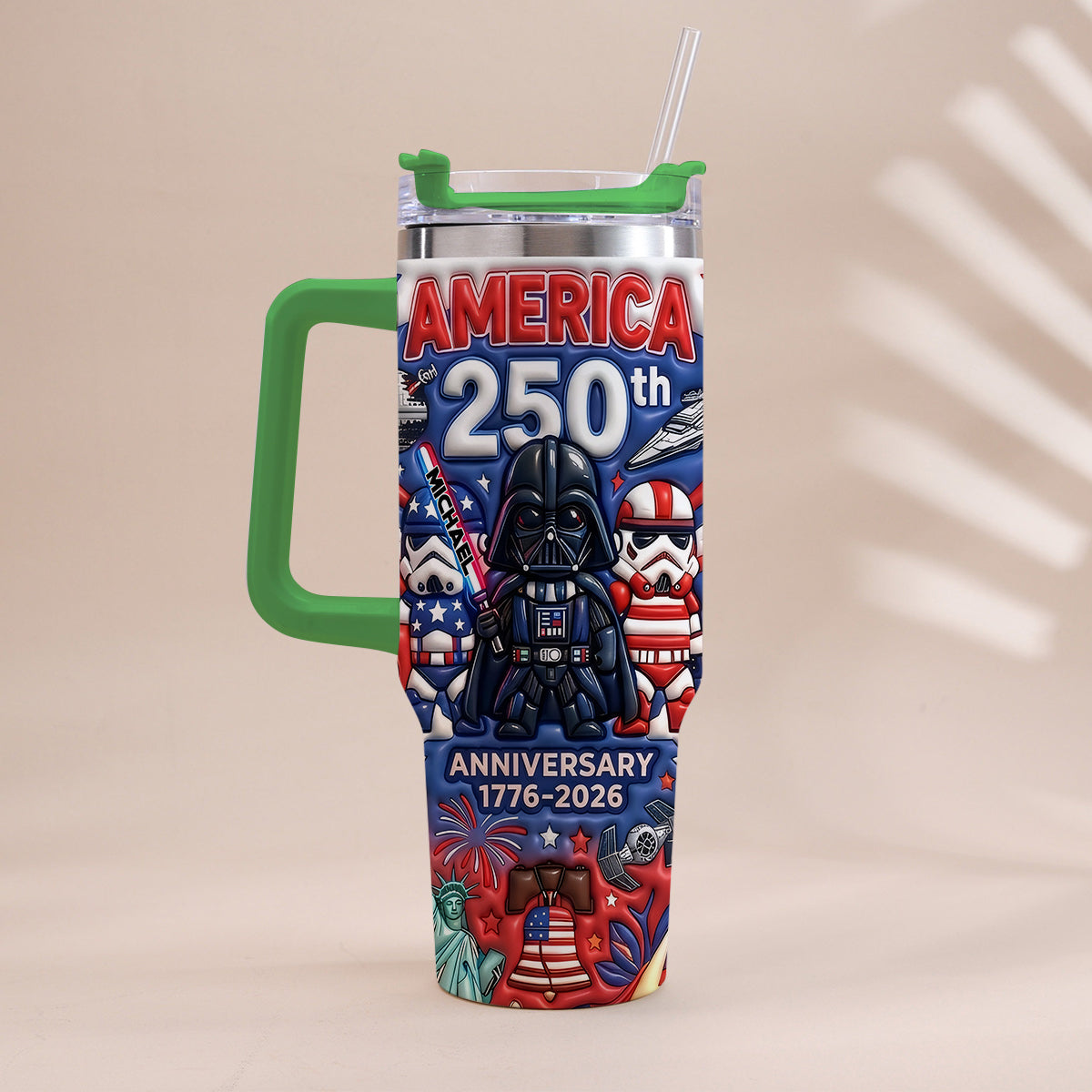 Personalized 250th Anniversary Tumbler with Handle USA Theme Tumbler With Handle GradoCreations