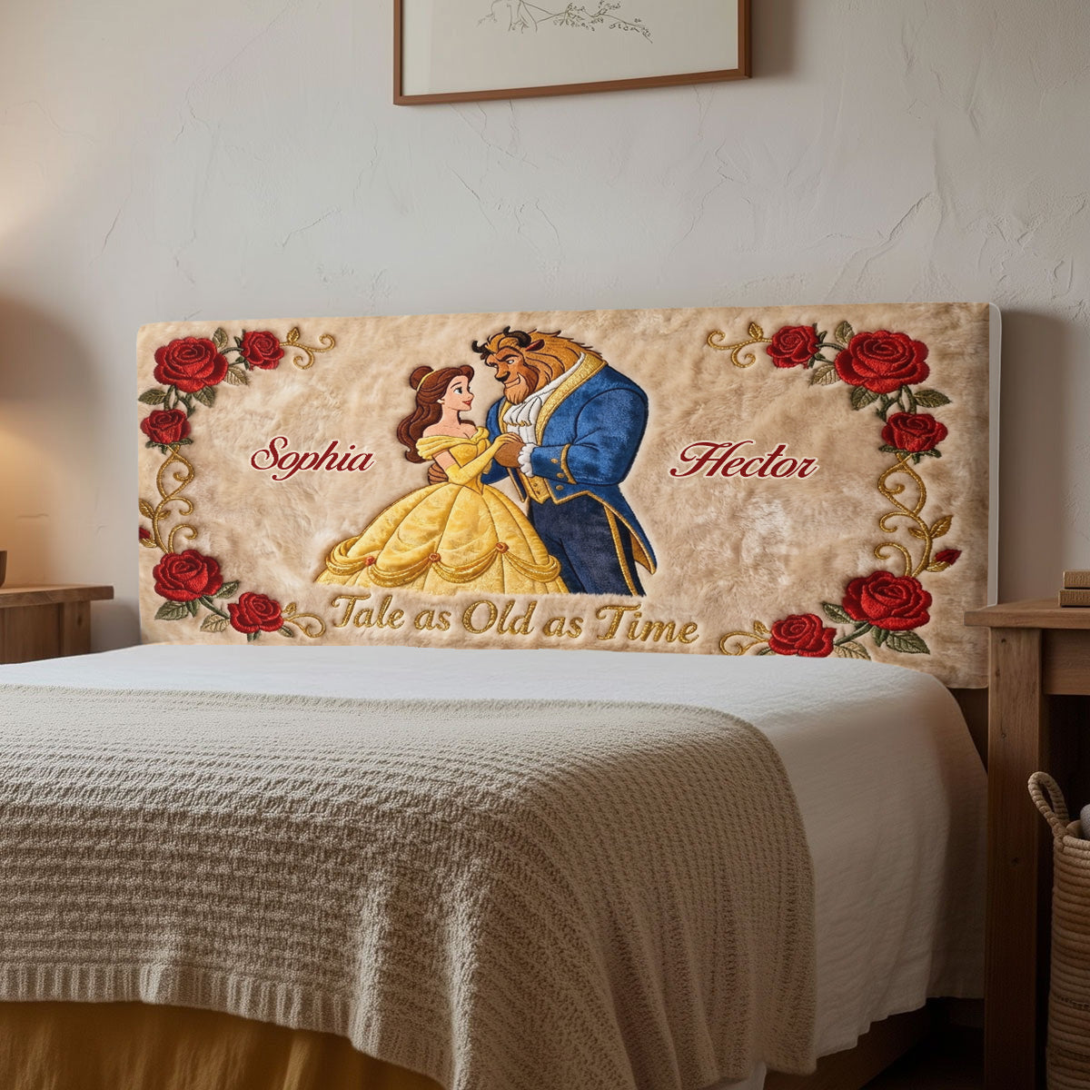 Personalized Beauty and the Beast Headboard Slipcover Custom Names Gift for Kids Headboard Slipcover GradoCreations