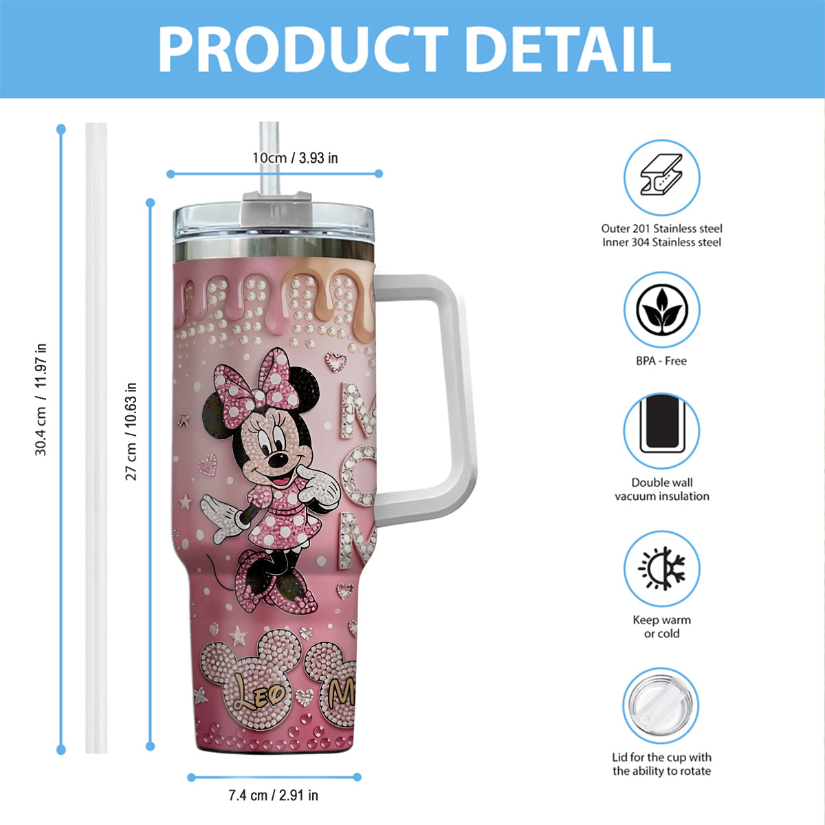 Personalized Mouse Tumbler with Handle | Custom Gift for Mom Tumbler With Handle GradoCreations