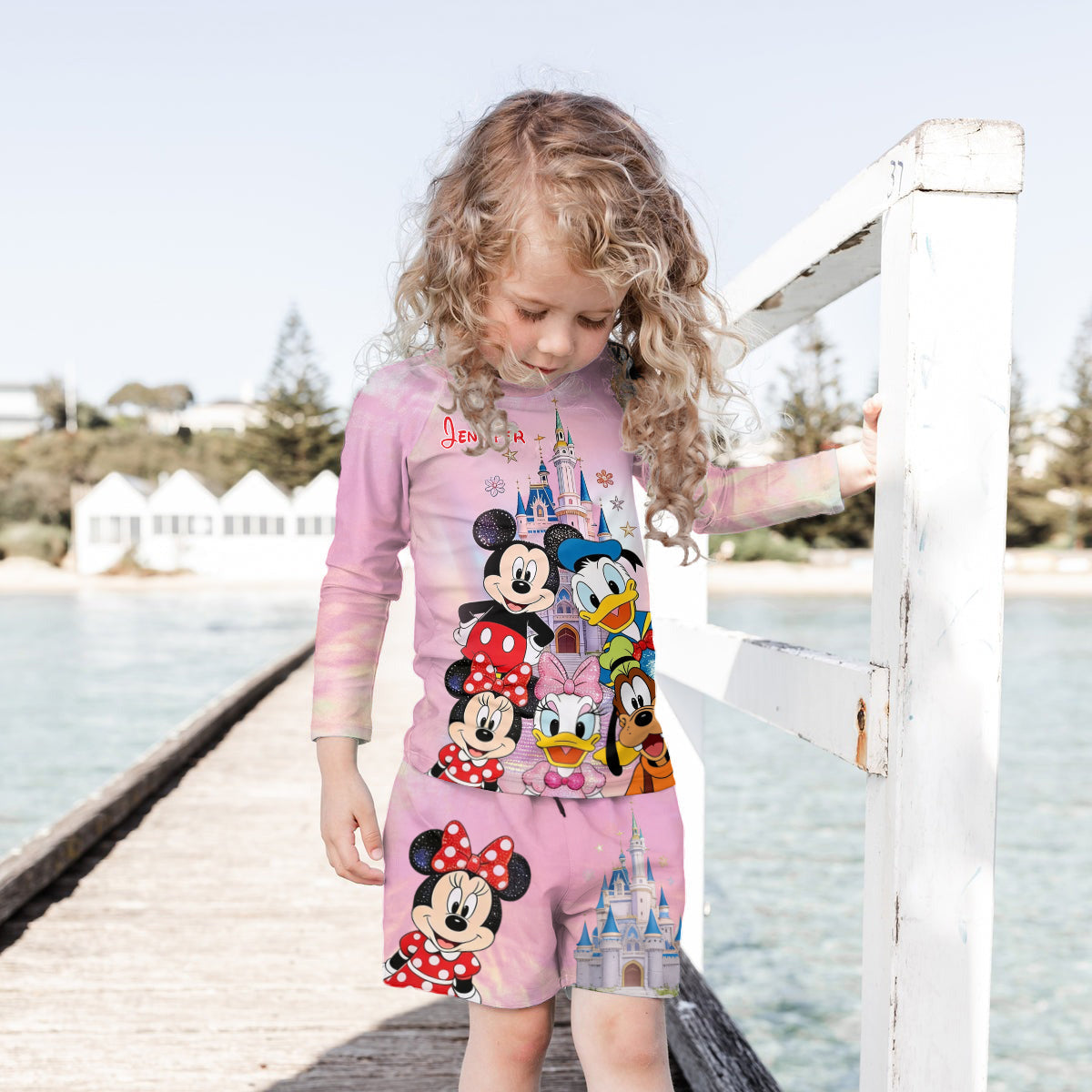 Personalized Disney Character Kid Swim Trunk Rashguard Set Kid Swimsuit Trunk Rashguard Set GradoCreations
