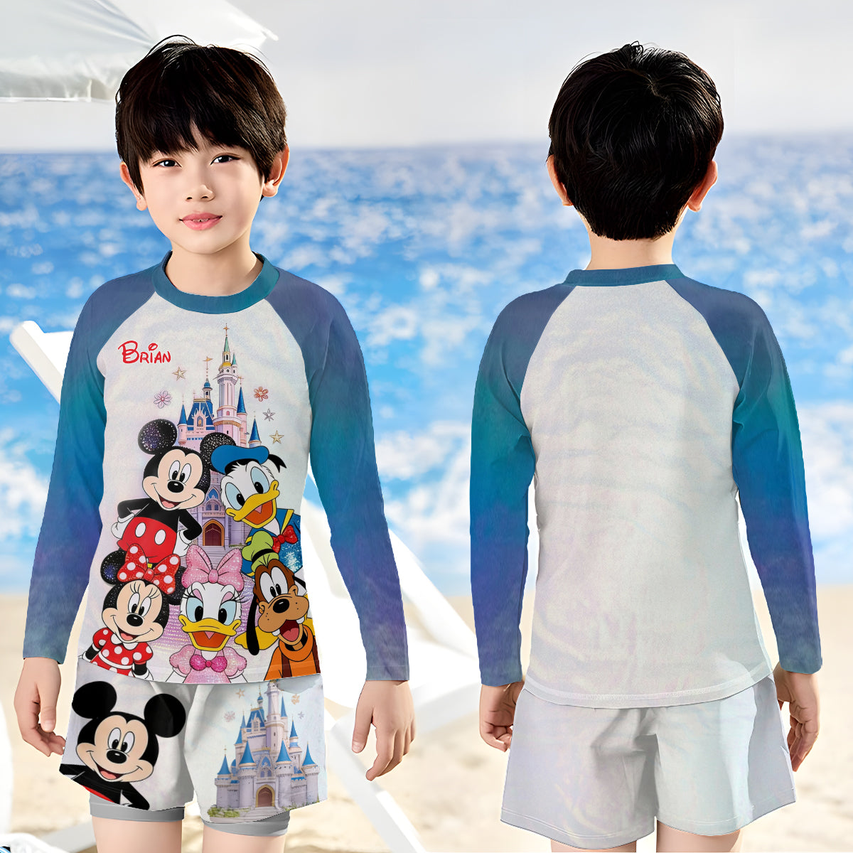 Personalized Disney Character Kid Swim Trunk Rashguard Set Kid Swimsuit Trunk Rashguard Set GradoCreations