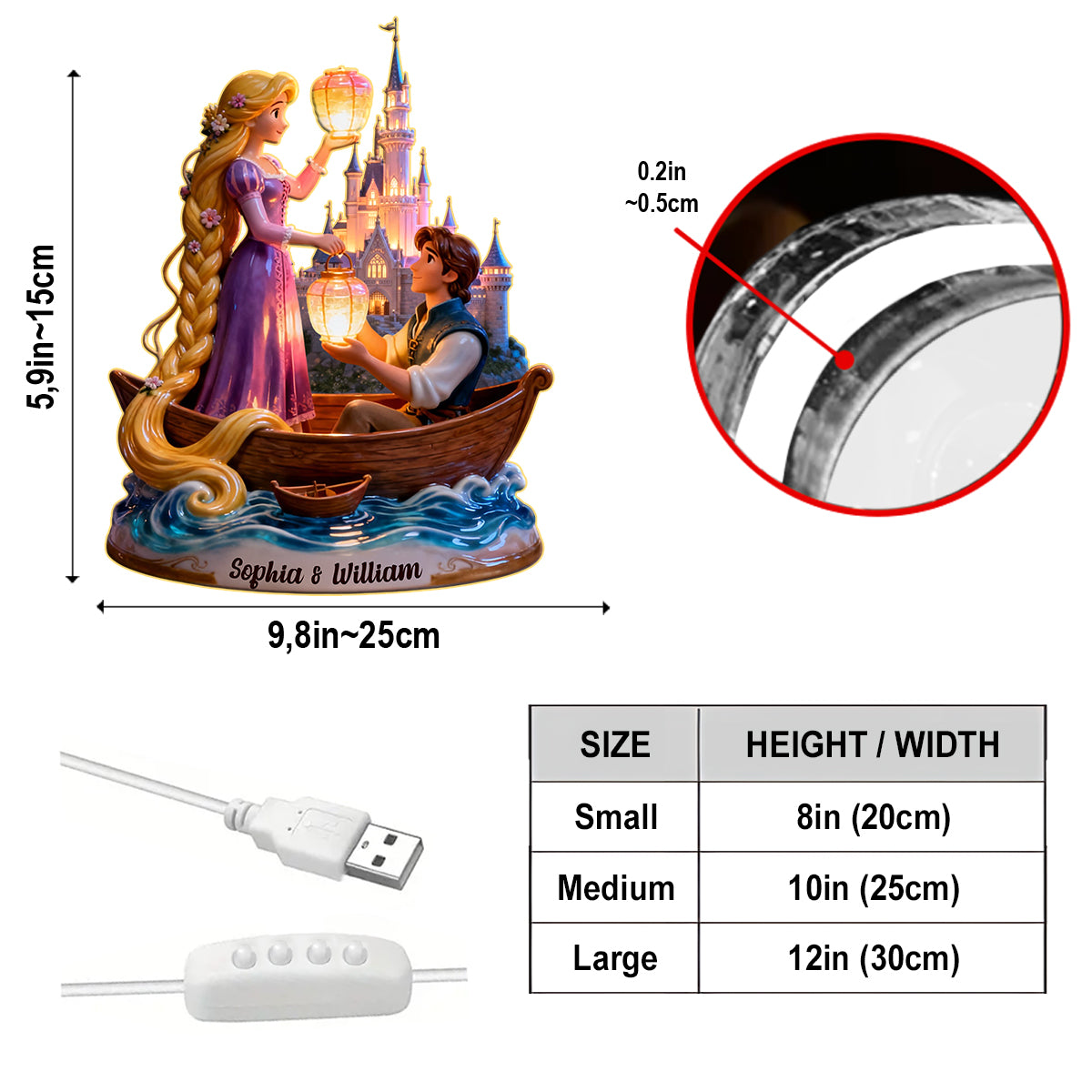 Personalized Couple Acrylic LED Night Light Unique Gift Acrylic LED Night Light GradoCreations