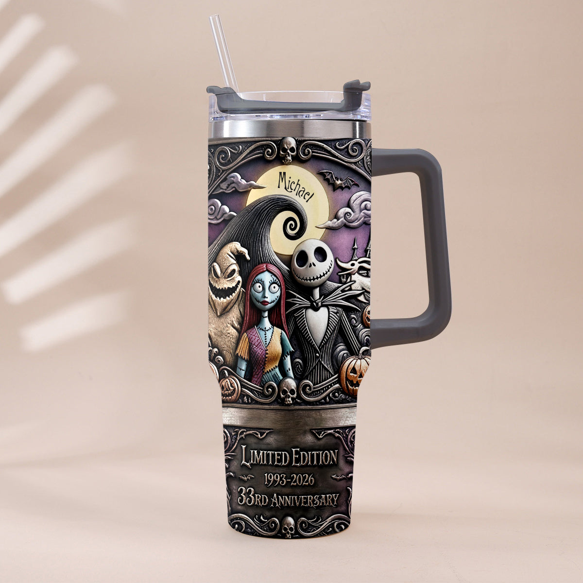 Personalized Nightmare Tumbler with Plush Charm for 33rd Anniversary Gift Tumbler With Plush Charm GradoCreations