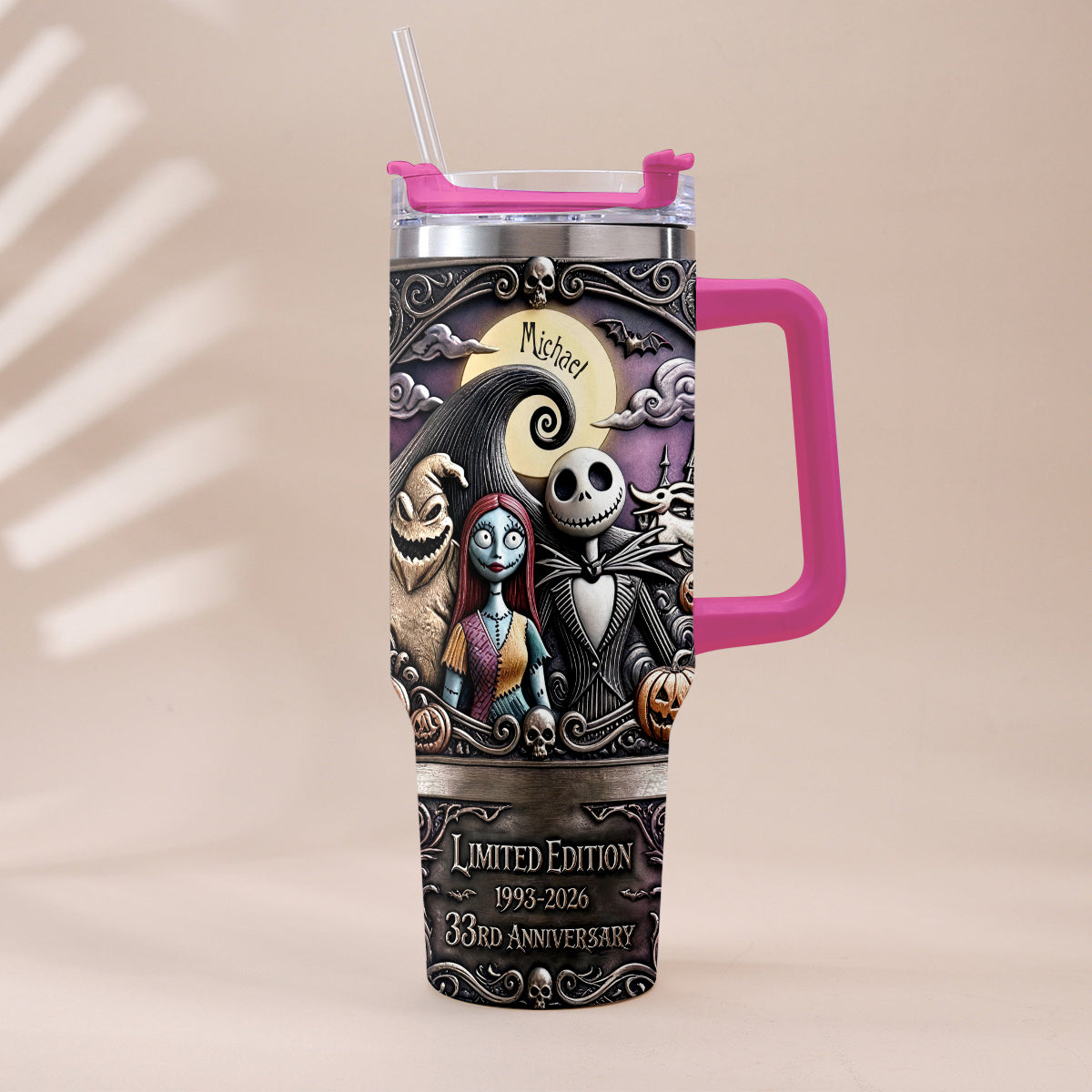 Personalized Nightmare Tumbler with Plush Charm for 33rd Anniversary Gift Tumbler With Plush Charm GradoCreations