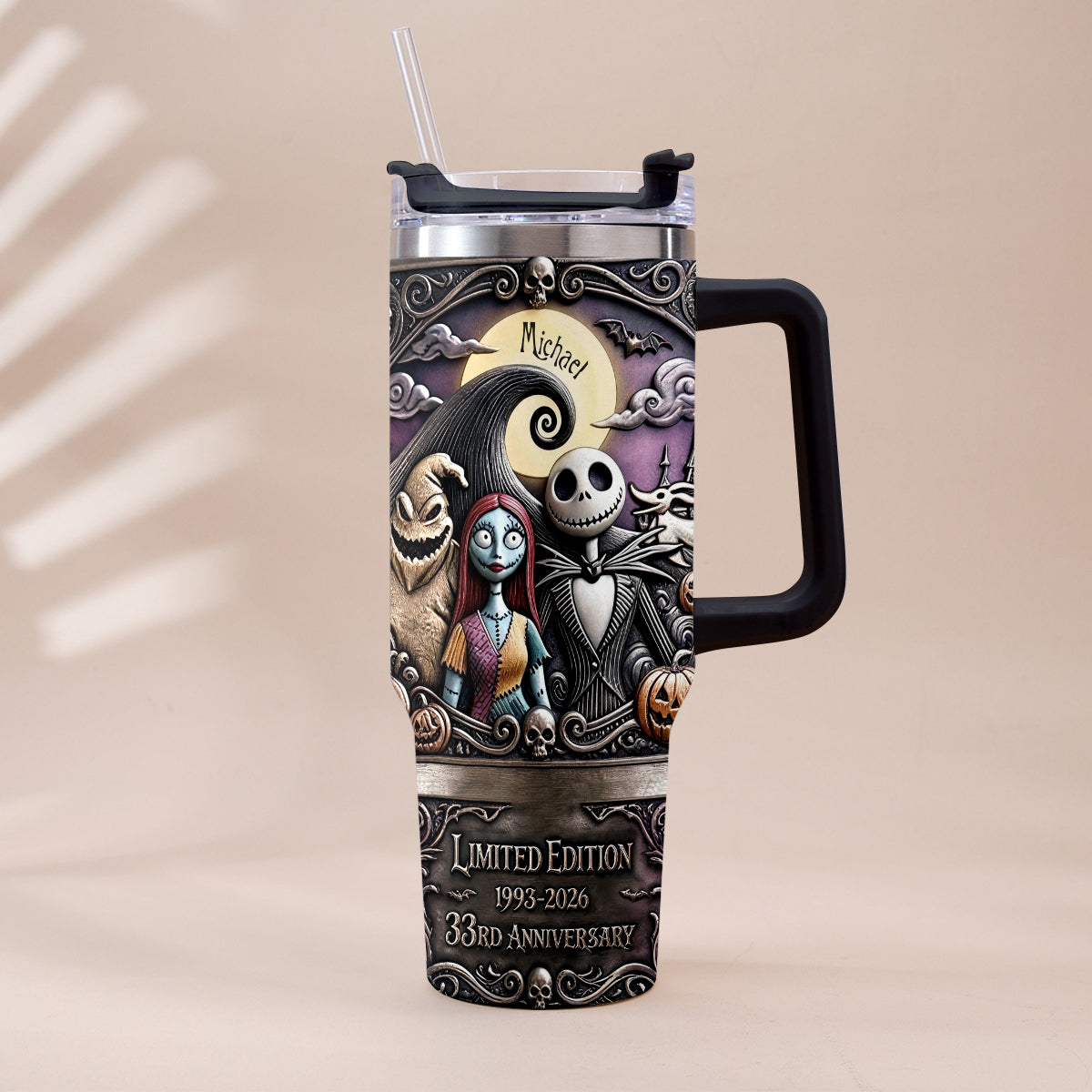 Personalized Nightmare Tumbler with Plush Charm for 33rd Anniversary Gift Tumbler With Plush Charm GradoCreations