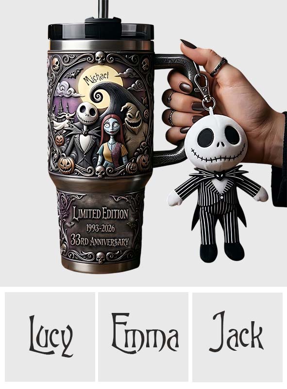Personalized Nightmare Tumbler with Plush Charm for 33rd Anniversary Gift Tumbler With Plush Charm GradoCreations