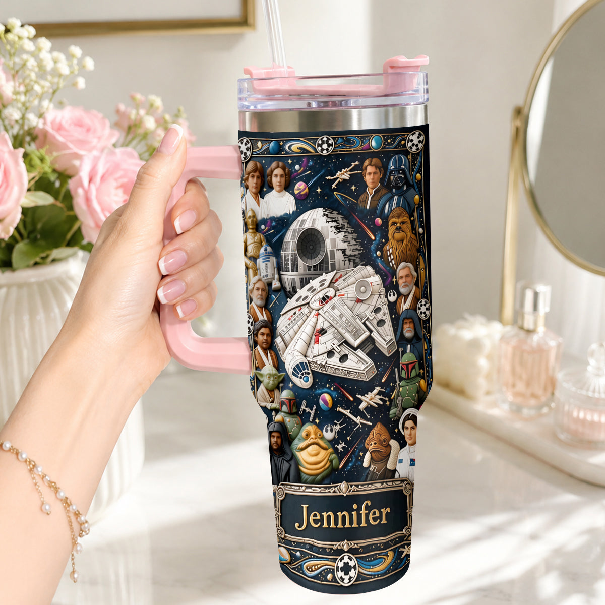 Personalized 3D Star Wars Tumbler with Handle Gift for Dad Tumbler With Handle GradoCreations