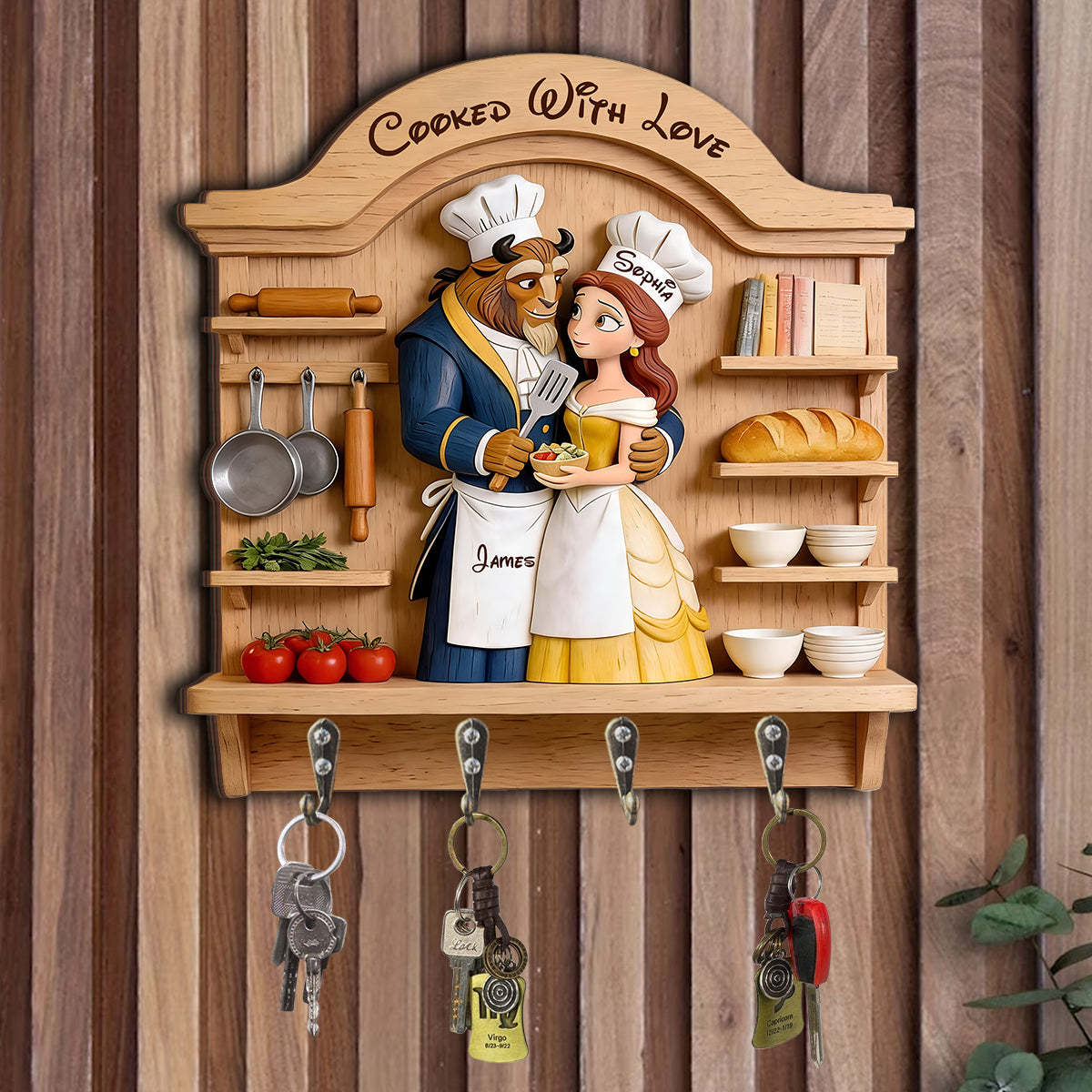 Personalized Beauty and the Beast Key Rack Custom Gift for Couple Custom Shaped Key Rack GradoCreations