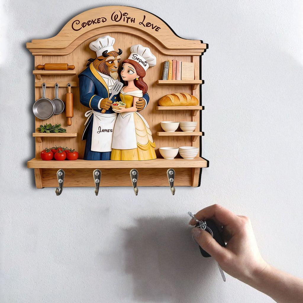 Personalized Beauty and the Beast Key Rack Custom Gift for Couple Custom Shaped Key Rack GradoCreations