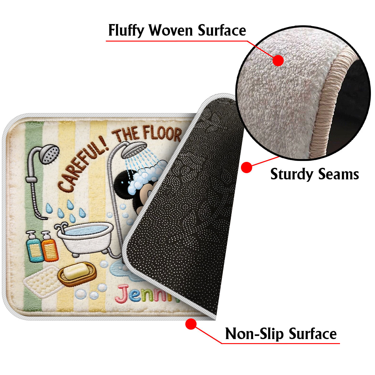 Personalized Mickey Mouse Non-Slip Tufted Rug for Kids' Bathroom Non-Slip Tufted Rug GradoCreations