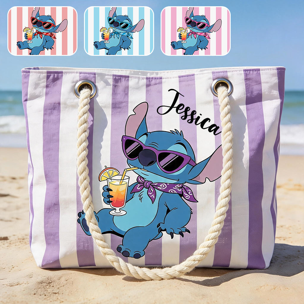 Personalized Beach Tote Bag Custom Name Hawaiian Design Beach Bag GradoCreations