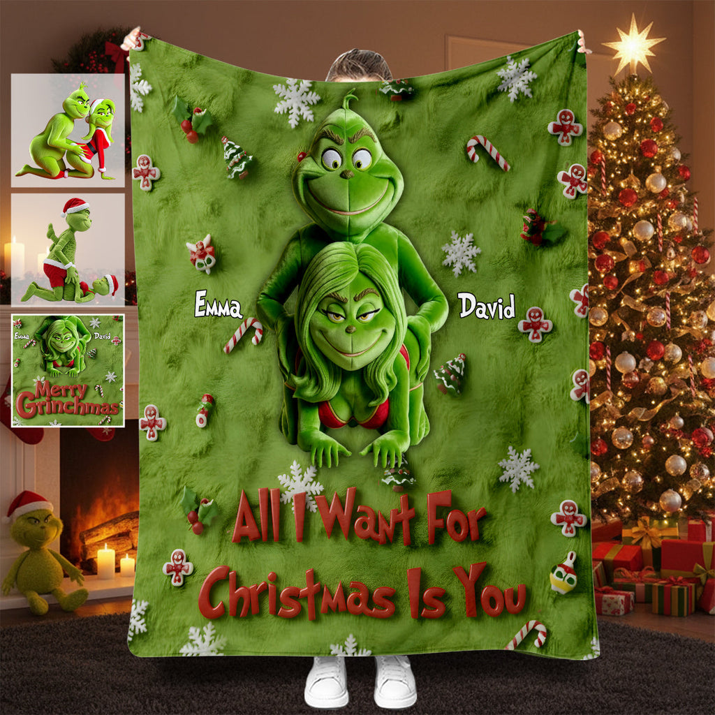 Personalized Merry Grinchmas Blanket Custom Name Gift for Family Blanket GradoCreations