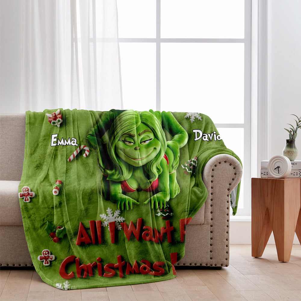 Personalized Merry Grinchmas Blanket Custom Name Gift for Family Blanket GradoCreations