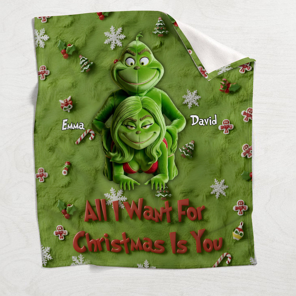 Personalized Merry Grinchmas Blanket Custom Name Gift for Family Blanket GradoCreations
