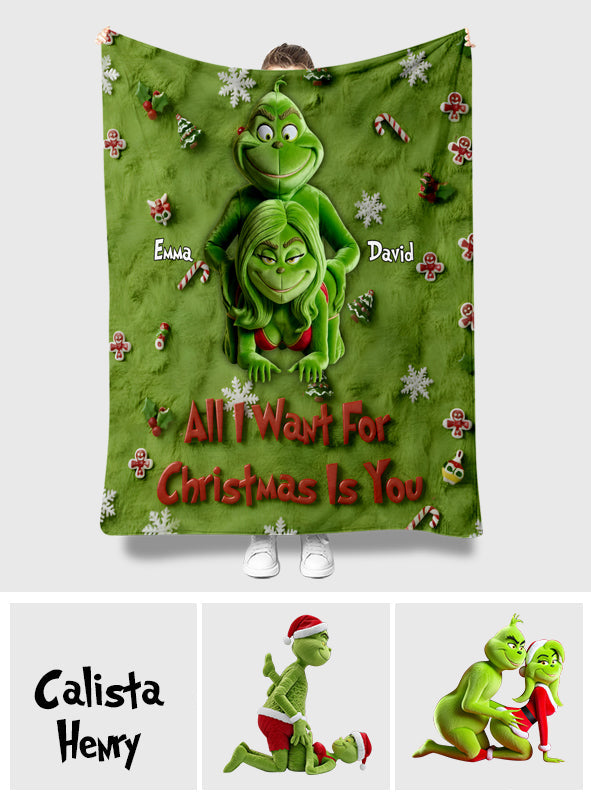 Personalized Merry Grinchmas Blanket Custom Name Gift for Family Blanket GradoCreations