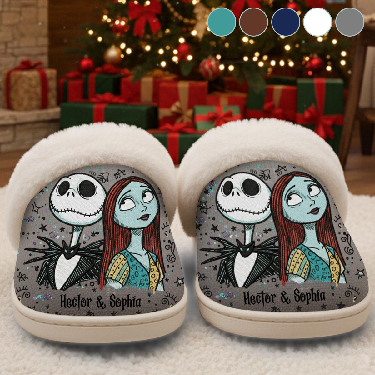 Personalized Nightmare Slippers with Fur Lining Gift for Couples Slippers With Fur Lining GradoCreations