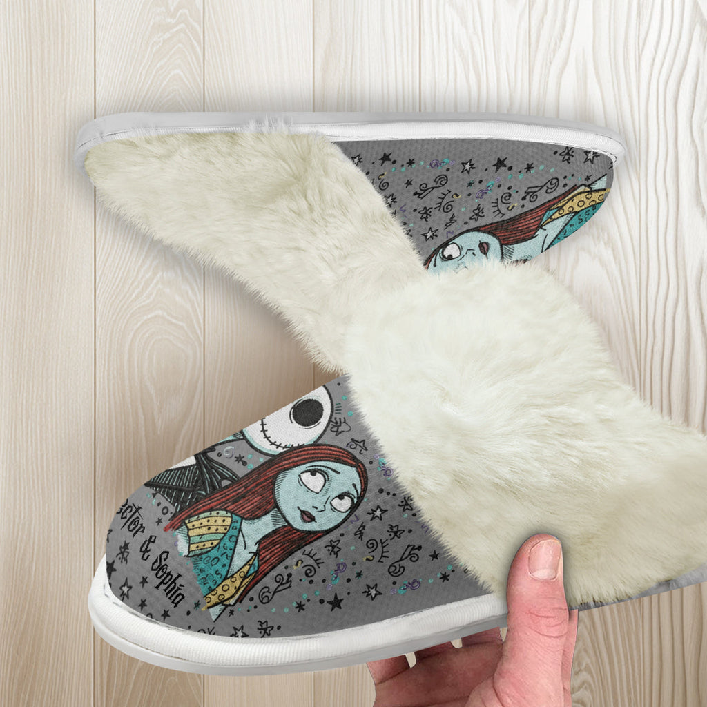 Personalized Nightmare Slippers with Fur Lining Gift for Couples Slippers With Fur Lining GradoCreations
