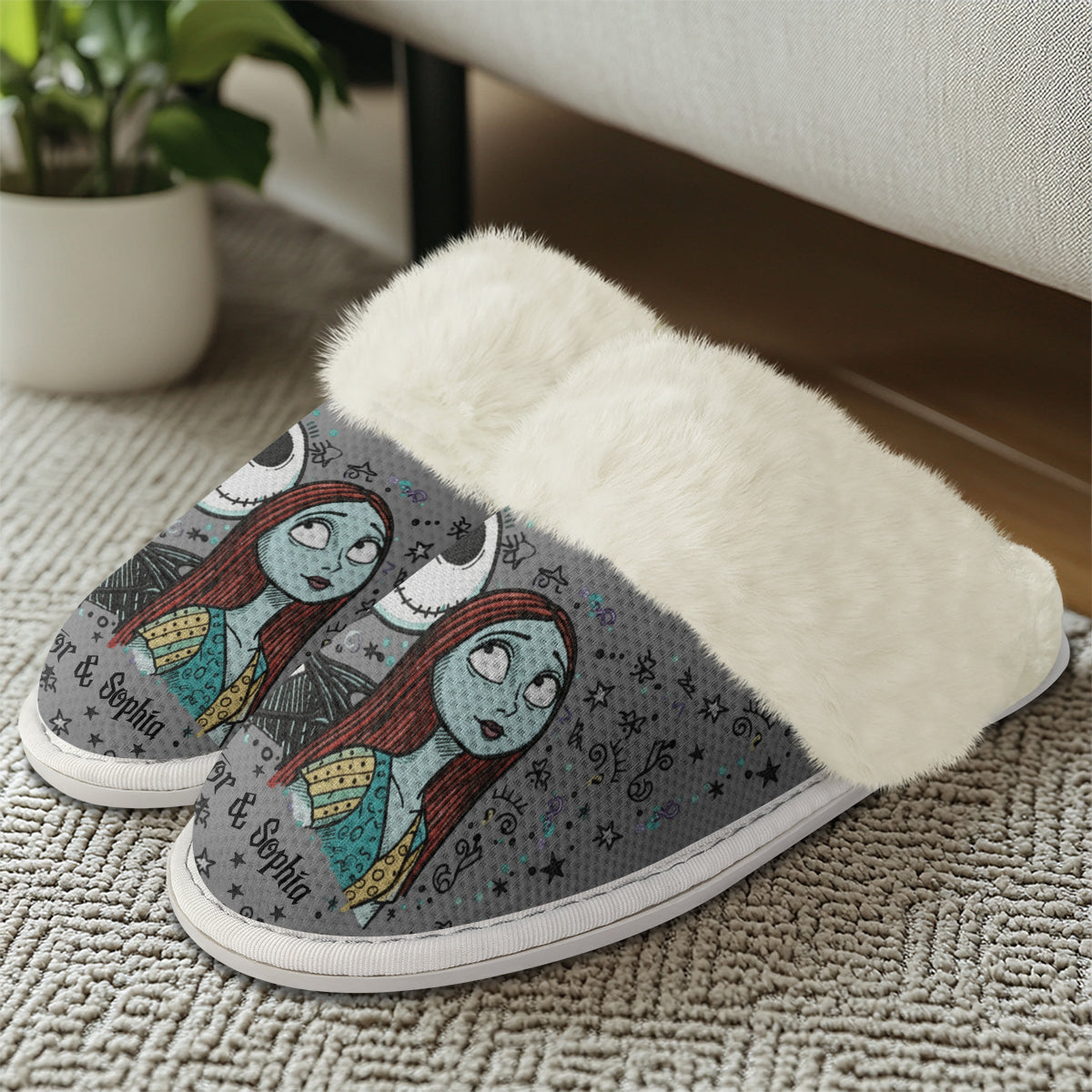 Personalized Nightmare Slippers with Fur Lining Gift for Couples Slippers With Fur Lining GradoCreations