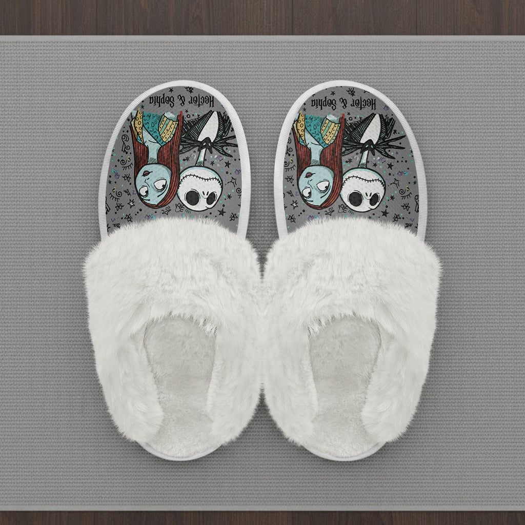Personalized Nightmare Slippers with Fur Lining Gift for Couples Slippers With Fur Lining GradoCreations