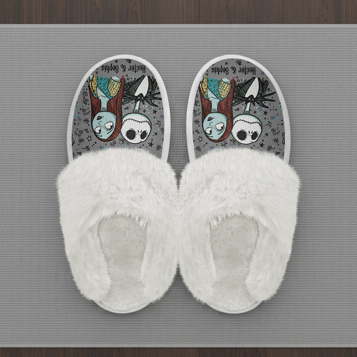 Personalized Nightmare Slippers with Fur Lining Gift for Couples Slippers With Fur Lining GradoCreations