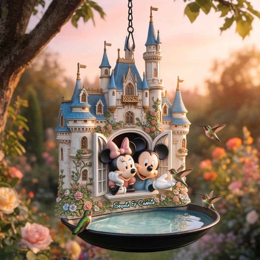 Personalized Disney Castle Bird Feeder & Bath with Custom Names Bird Feeder/ Bath GradoCreations