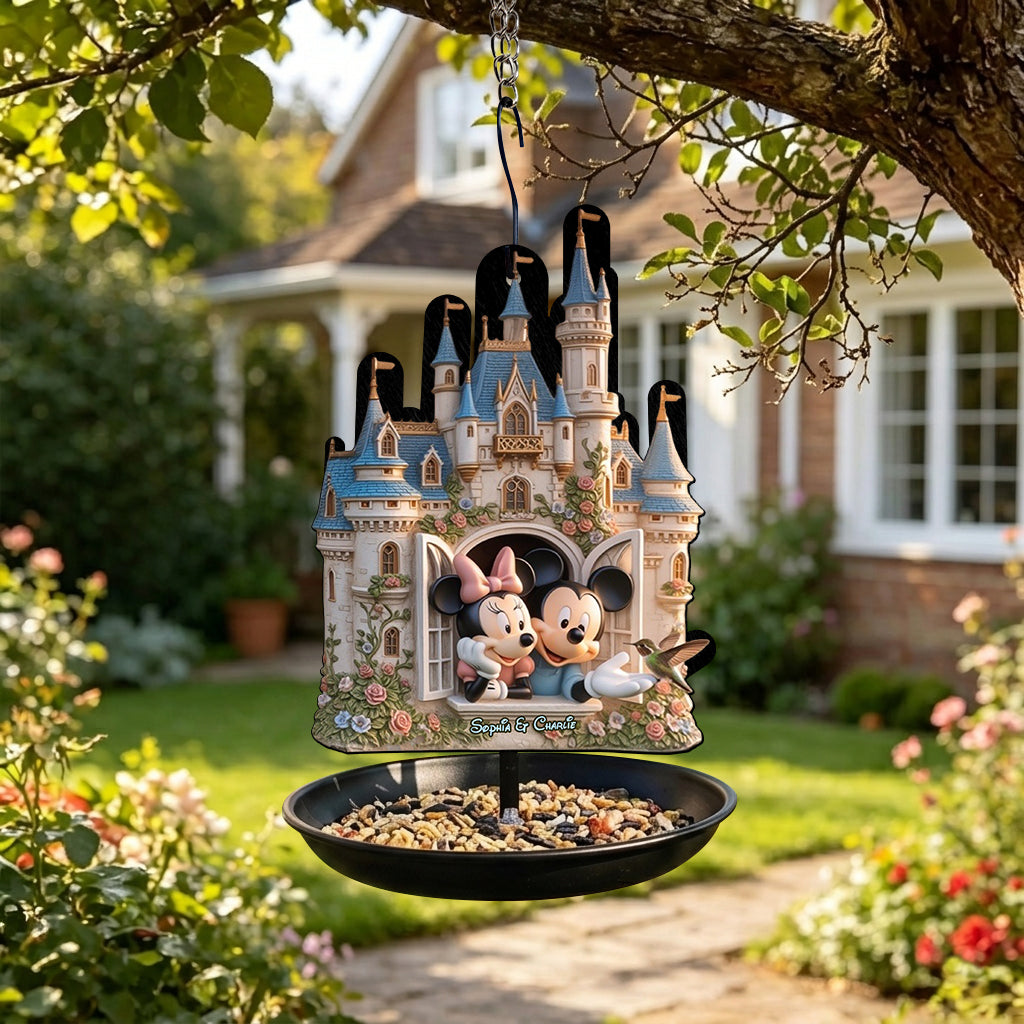 Personalized Disney Castle Bird Feeder & Bath with Custom Names Bird Feeder/ Bath GradoCreations