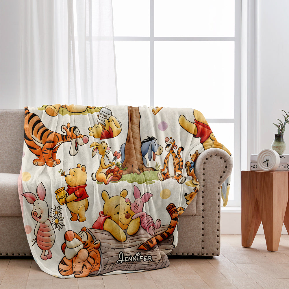 Personalized Flannel Mouse Blanket with Bear Friends for Kids Blanket GradoCreations