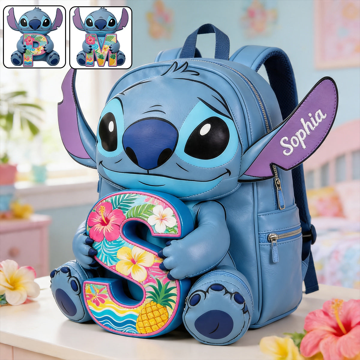 Custom Ohana Initial Letter Leather Patch Backpack for Kids Changeable Leather Patch Backpack GradoCreations