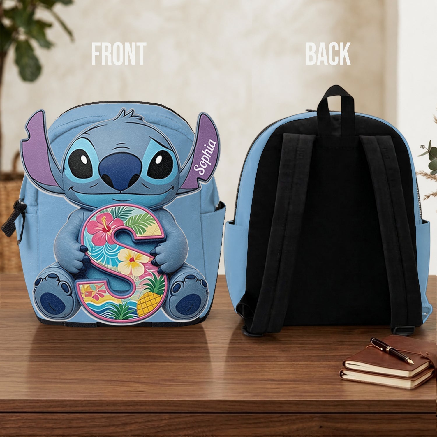Custom Ohana Initial Letter Leather Patch Backpack for Kids Changeable Leather Patch Backpack GradoCreations