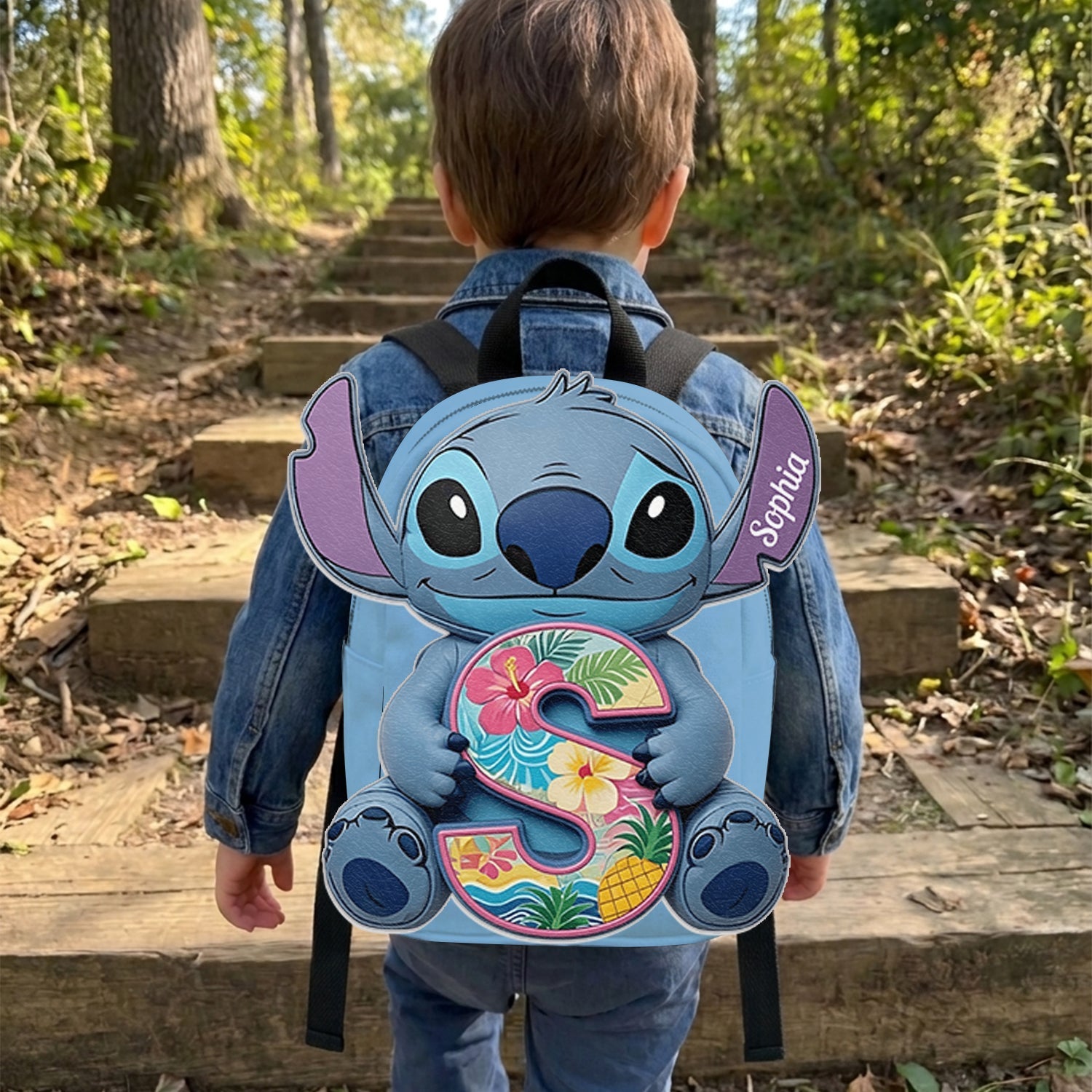 Custom Ohana Initial Letter Leather Patch Backpack for Kids Changeable Leather Patch Backpack GradoCreations