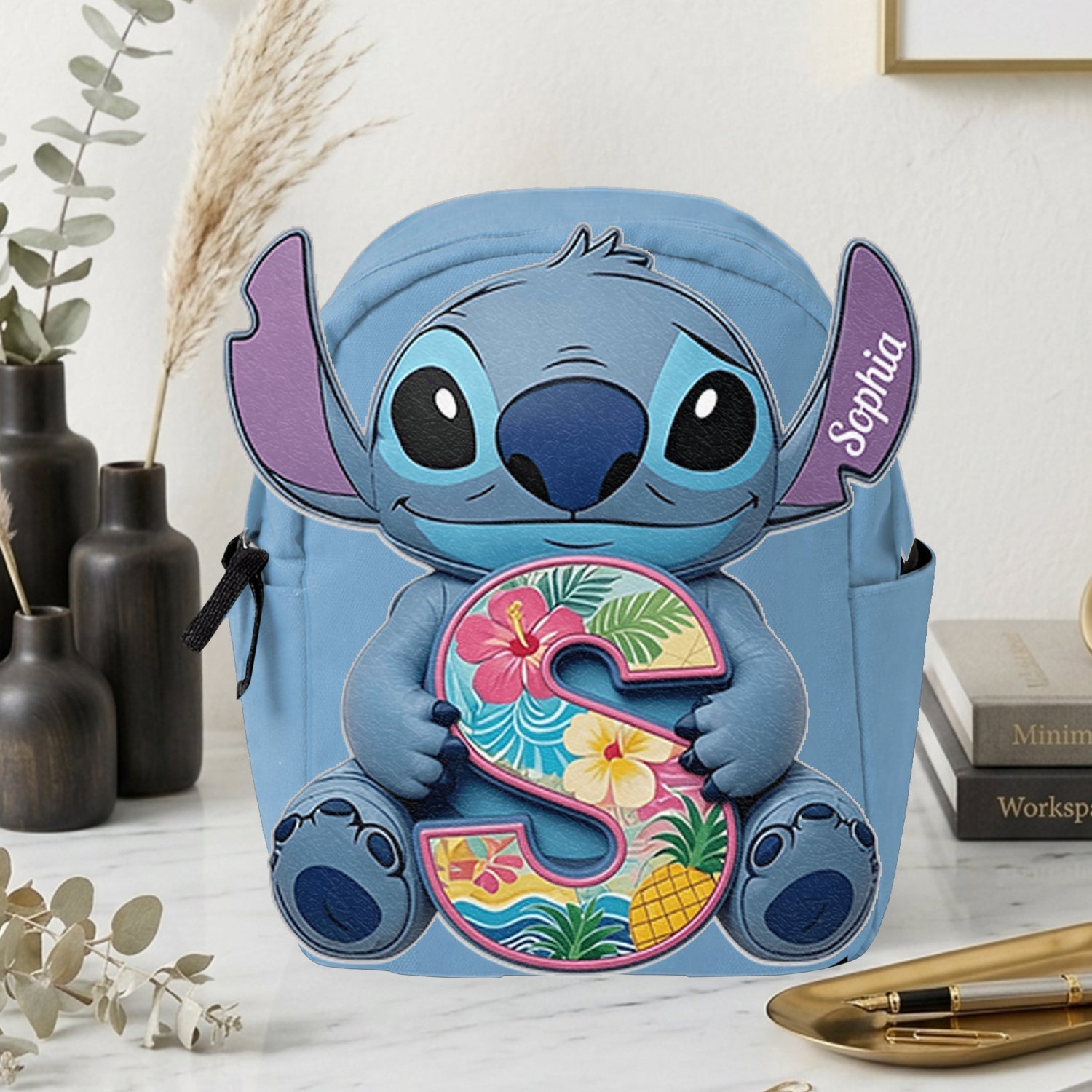 Custom Ohana Initial Letter Leather Patch Backpack for Kids Changeable Leather Patch Backpack GradoCreations