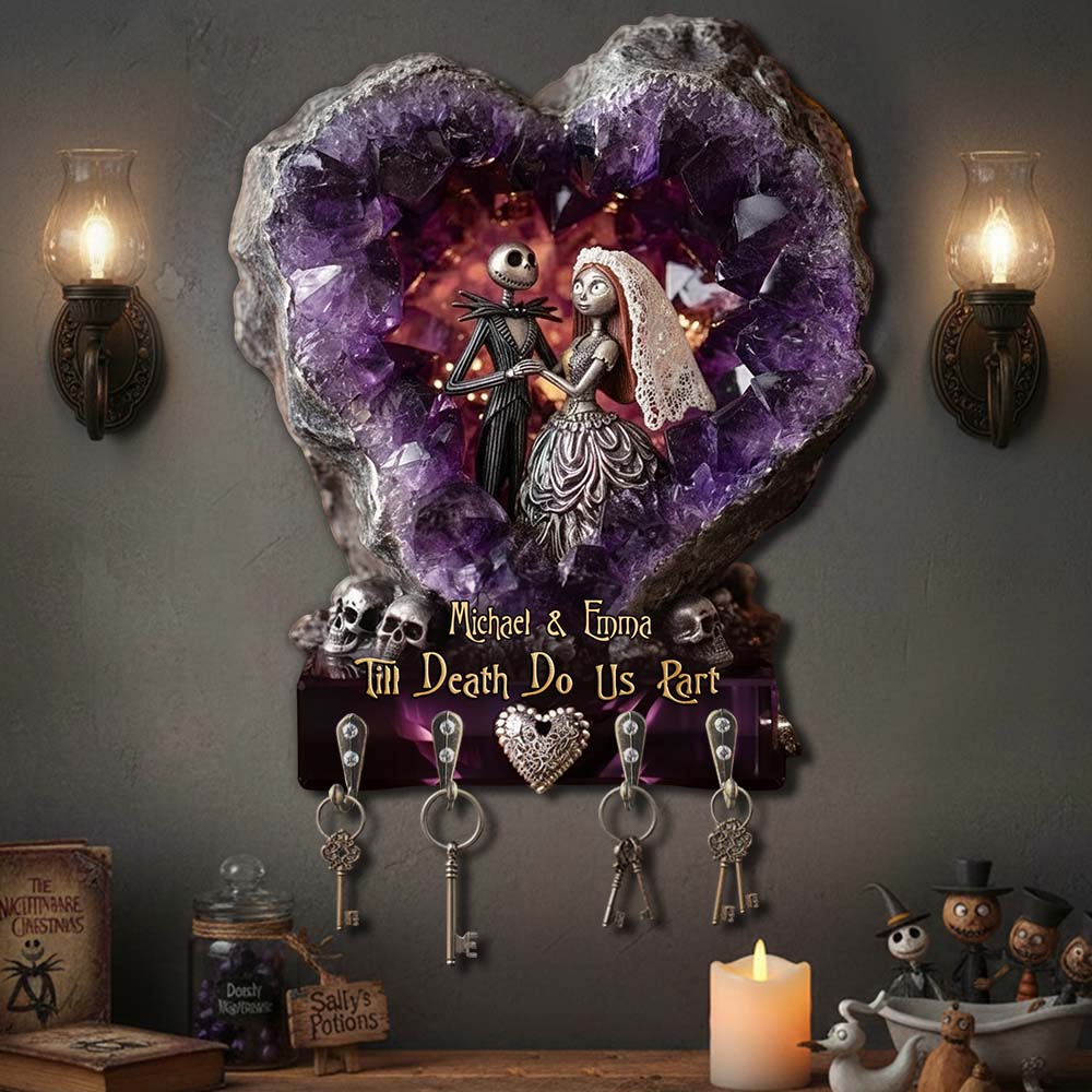 Personalized Spooky Couple Key Rack Custom Gift for Wedding Custom Shaped Key Rack GradoCreations
