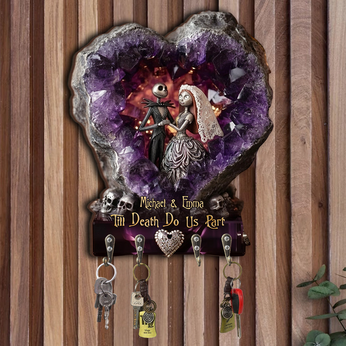Personalized Spooky Couple Key Rack Custom Gift for Wedding Custom Shaped Key Rack GradoCreations