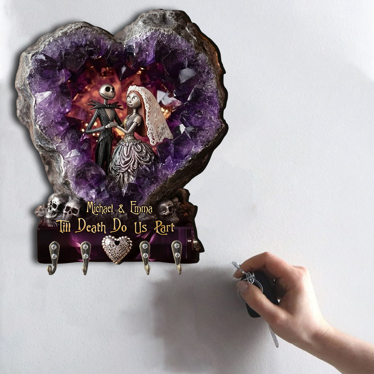 Personalized Spooky Couple Key Rack Custom Gift for Wedding Custom Shaped Key Rack GradoCreations