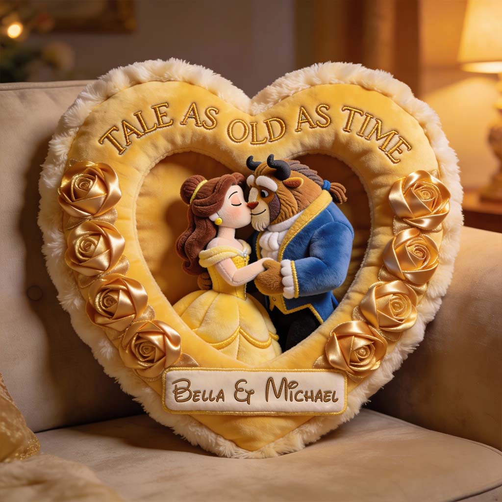 Custom Faux Fur Heart Pillow Personalized Beauty and the Beast Gift Faux Fur Shaped Pillow GradoCreations