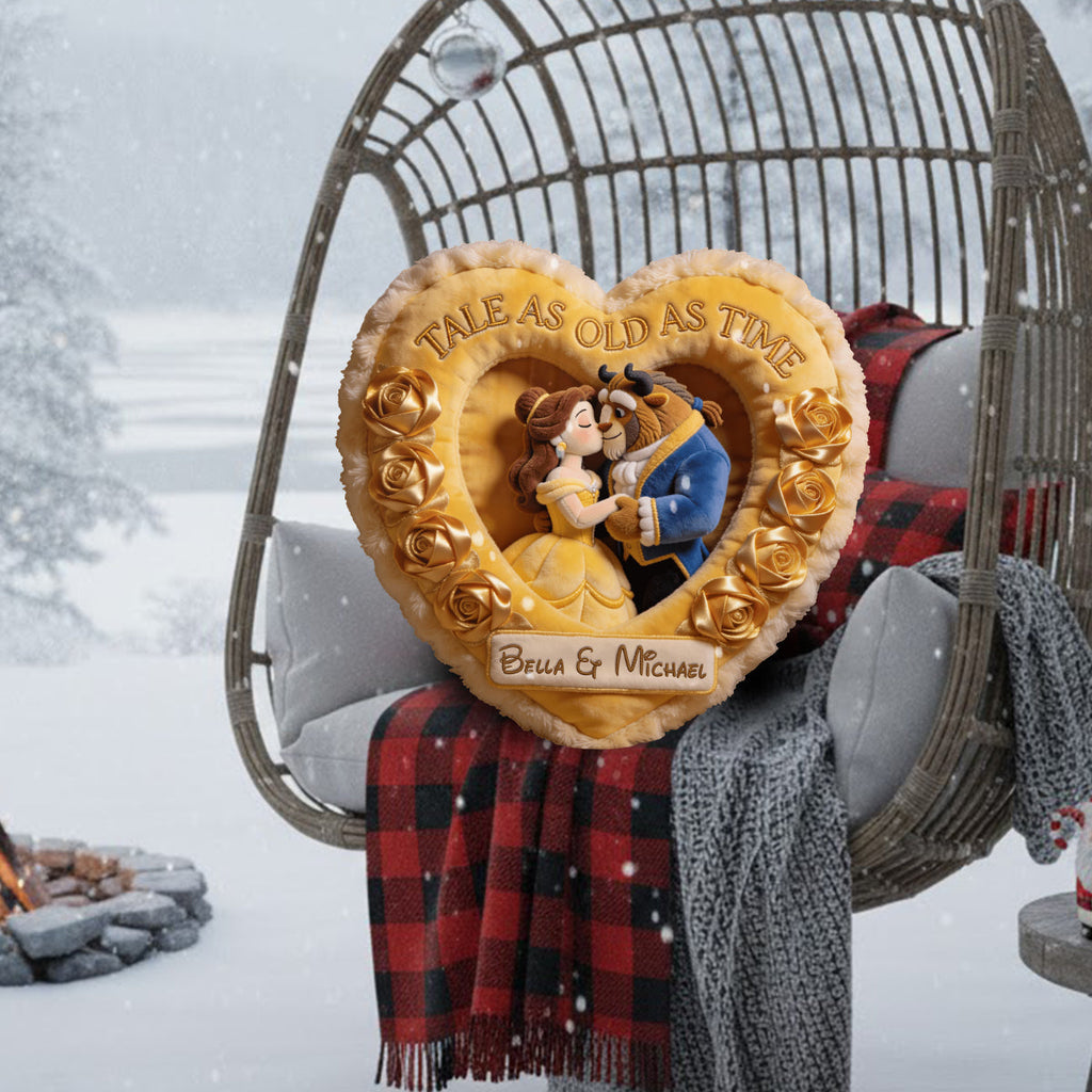 Custom Faux Fur Heart Pillow Personalized Beauty and the Beast Gift Faux Fur Shaped Pillow GradoCreations
