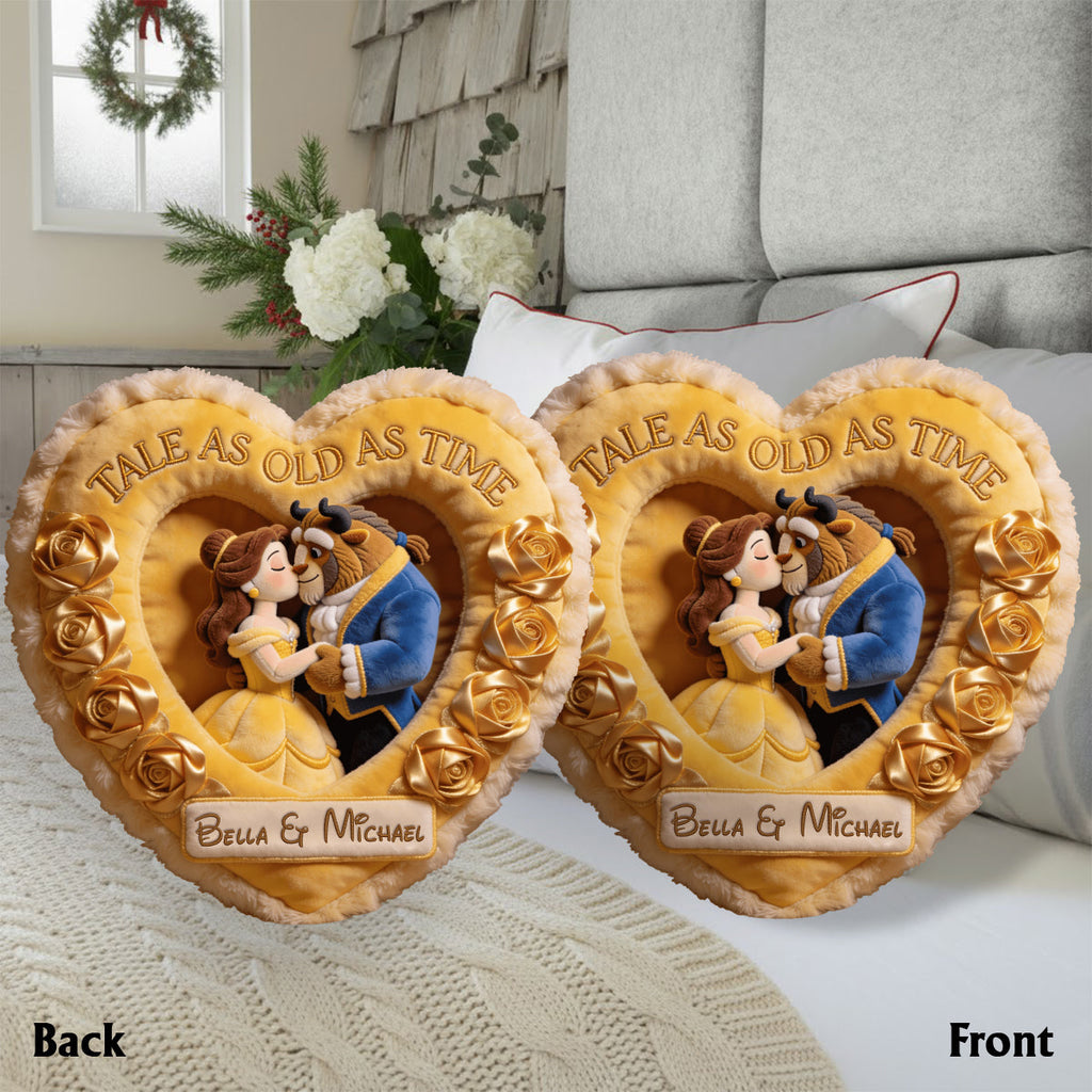 Custom Faux Fur Heart Pillow Personalized Beauty and the Beast Gift Faux Fur Shaped Pillow GradoCreations