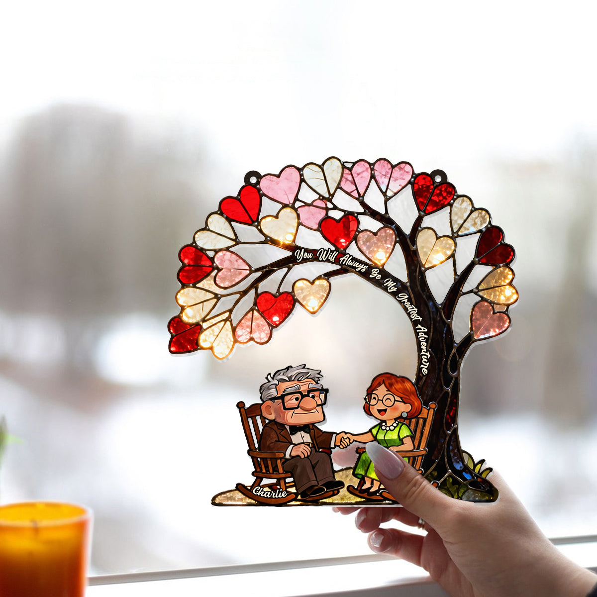 Personalized Suncatcher Ornament Custom Name Gift for Couples Window Hanging Suncatcher Ornament 2 GradoCreations
